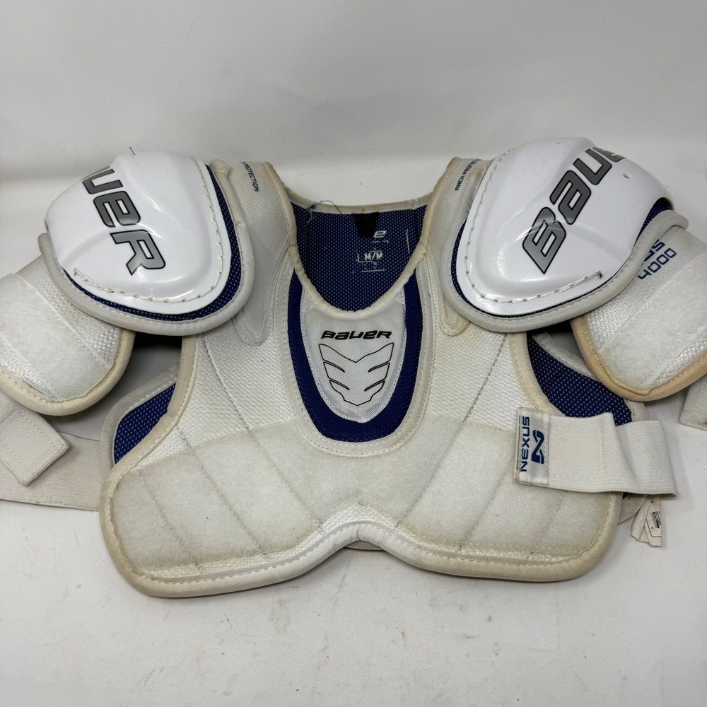 Bauer Nexus 4000 Ice Hockey Shoulder Pads Junior Medium White Blue Protection